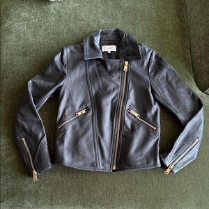 Reiss Black Leather Jacket with Gold Accents